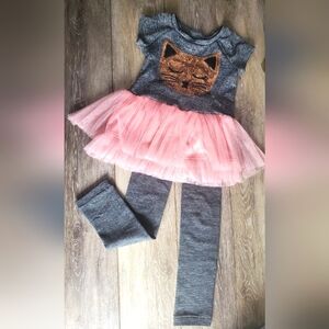 RMLA girls black short sleeve sequin cat embellished top/built-on tutu Size 4